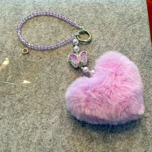 NEW Lavender Heart plush and sparkling butterfly phone wrist charm